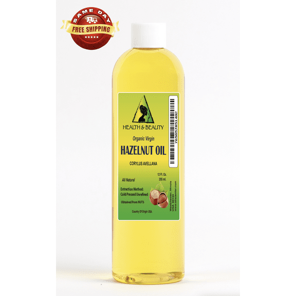 Hazelnut Oil Unrefined Organic Virgin Carrier Cold Pressed 100% Pure 12 oz