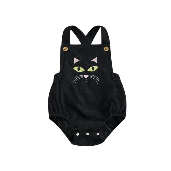 BemeyourBBs Baby Sleeveless Romper Black Cat/Ghost/Ghost Face Embroidery Jumpsuit