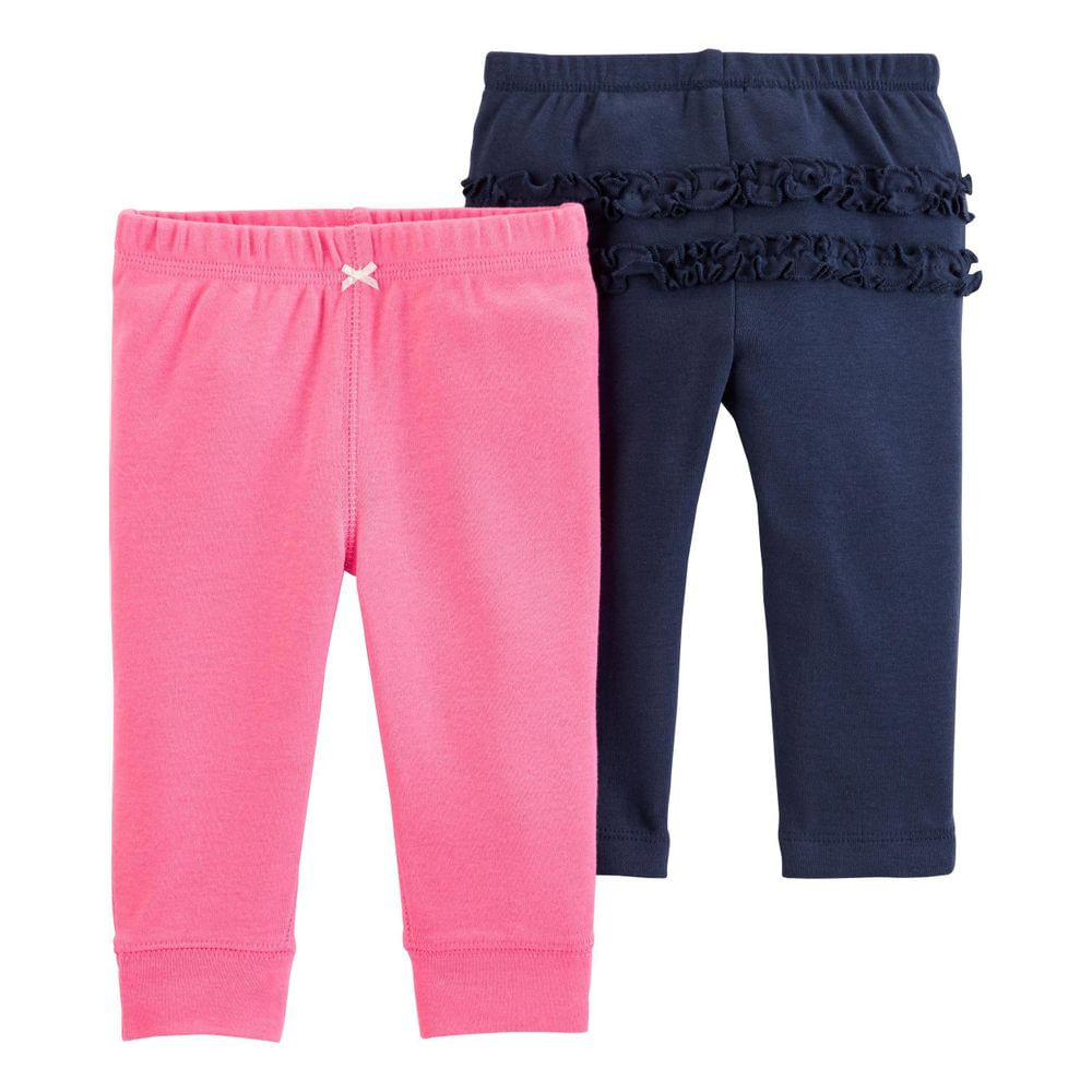Carters Baby Girls 2-Pack Cotton Footed Pants Floral Pink