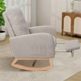 thumbnail image 3 of Nursery Rocking Chair, 25.4"W Upholstered High Back Accent Lounge Armchair with Retractable Footrest and Side Pocket, Comfy Rocker Glider Chair with Rubber Wood Legs for Living Room, Light Gray, 3 of 7