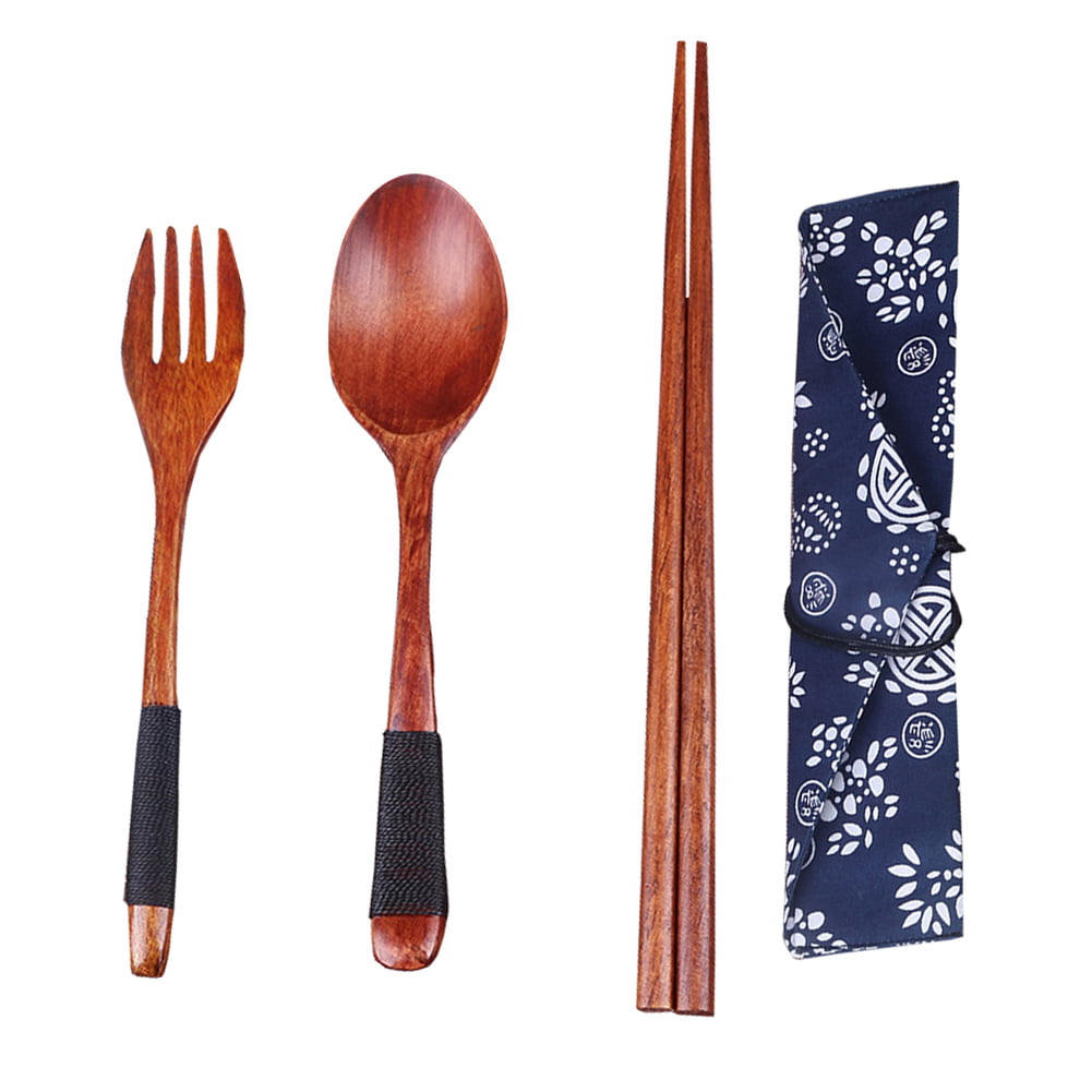 Details about   Japanese style Chopstick Spoon and Fork Set wooden tableware portable travel 