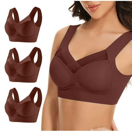 Ndbuld Bras for Women No Underwire Plus Size Women s 3PC Strapless Underwear with Thin Side Collection and Daily Bra On Claerance L-6XL 2XL Coffee