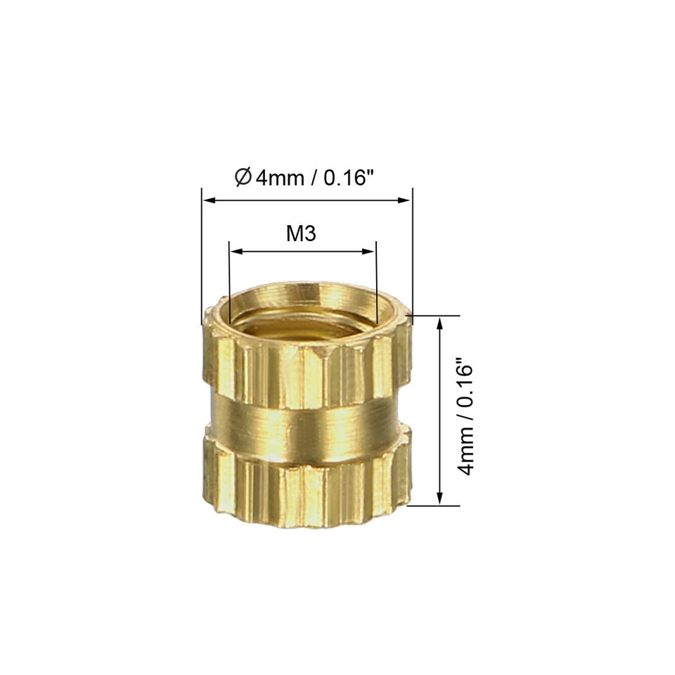KNACK - 100Pcs Brass Knurled Threaded Insert Embedment Nuts M3 X 4Mm(L) X 4Mm(Od)