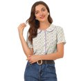 thumbnail image 1 of Camisa Floral Abotonada Allegra K Con Cuello Peter Pan Y Bloque De Color Para Mujer Beige XS, 1 of 5