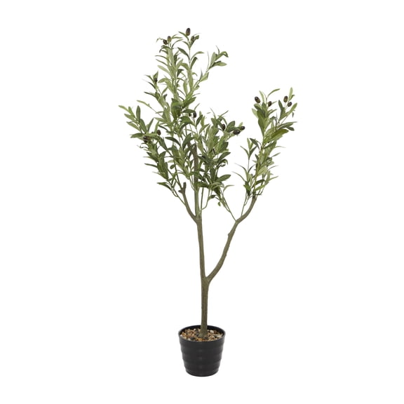 DecMode 46" Artificial Olive Tree in Realistic Leaves and Black Melamine Pot