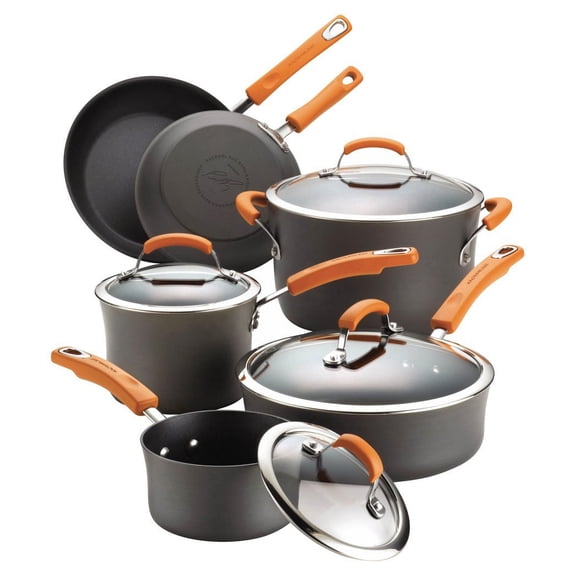 10-Piece Nonstick Cookware Set - Orange/Gray
