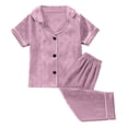 thumbnail image 4 of Xudanell Toddler Baby Girls Pajamas Silk Satin Short Sleeve Botton Shirt Tops Shorts Set Summer Sleepwear Lounge Pjs (6-12 Months,Purple), 4 of 6