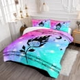 thumbnail image 2 of Rosa Floral Funda Nórdica King Luna y Estrellas Juego de Cama Negro Ombre Espina, 2 of 6