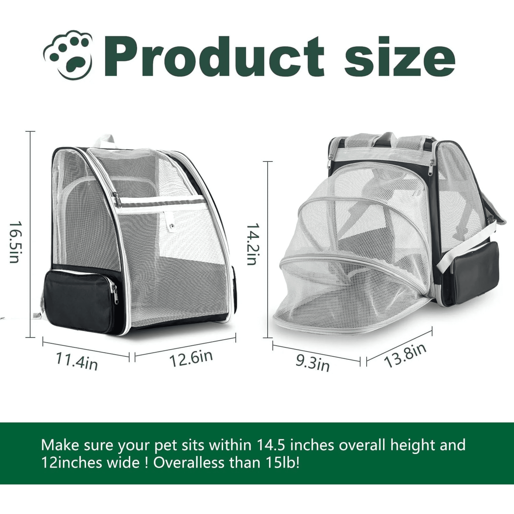 USIONE Expandable Pet Backpack Carrier for Small/Medium Dogs, Puppies & Large Cats - Airline Approved Cat/Dog Backpack for Travel, Hiking