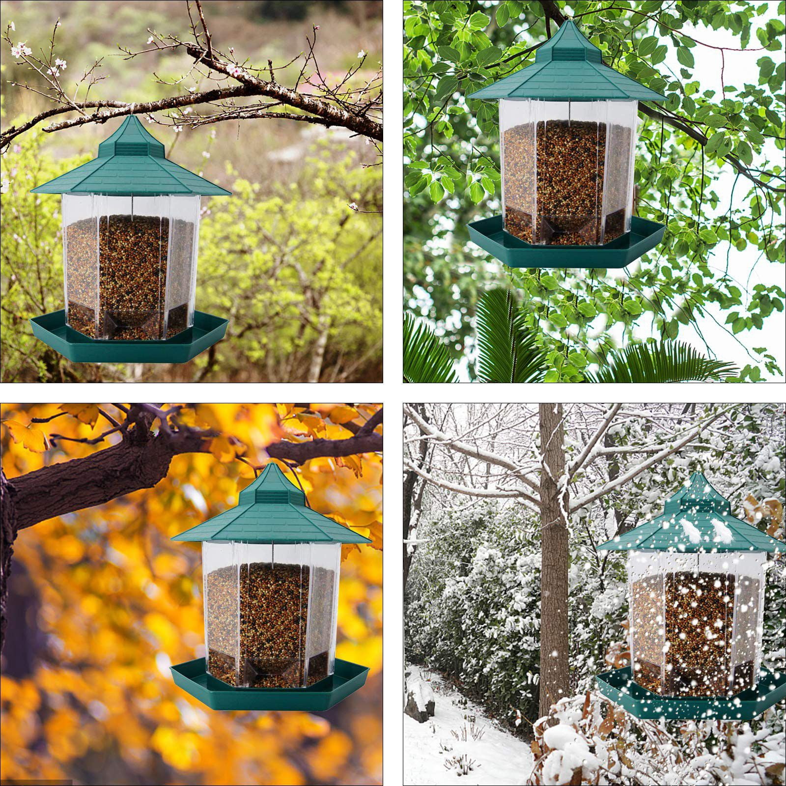 Bird Feeder for Outside Hanging,Bird Seed for Outside Wild Bird Feeders for Garden Yard Outdoor Decoration,Round Roof Design for Sun-Proof and Rainproof, Green