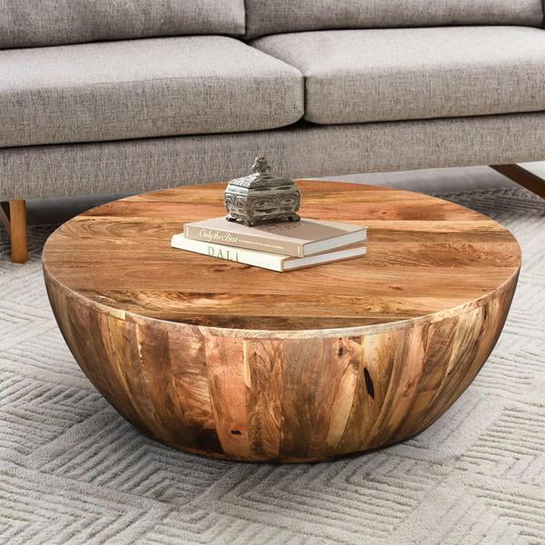 Mango Wood Coffee Table In Round Shape, Round Dark Brown Mango Wood Coffee Table