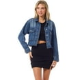 thumbnail image 5 of Made by Olivia Women's Cropped Raw Hem Cargo Pocket Denim Jacket, 5 of 7