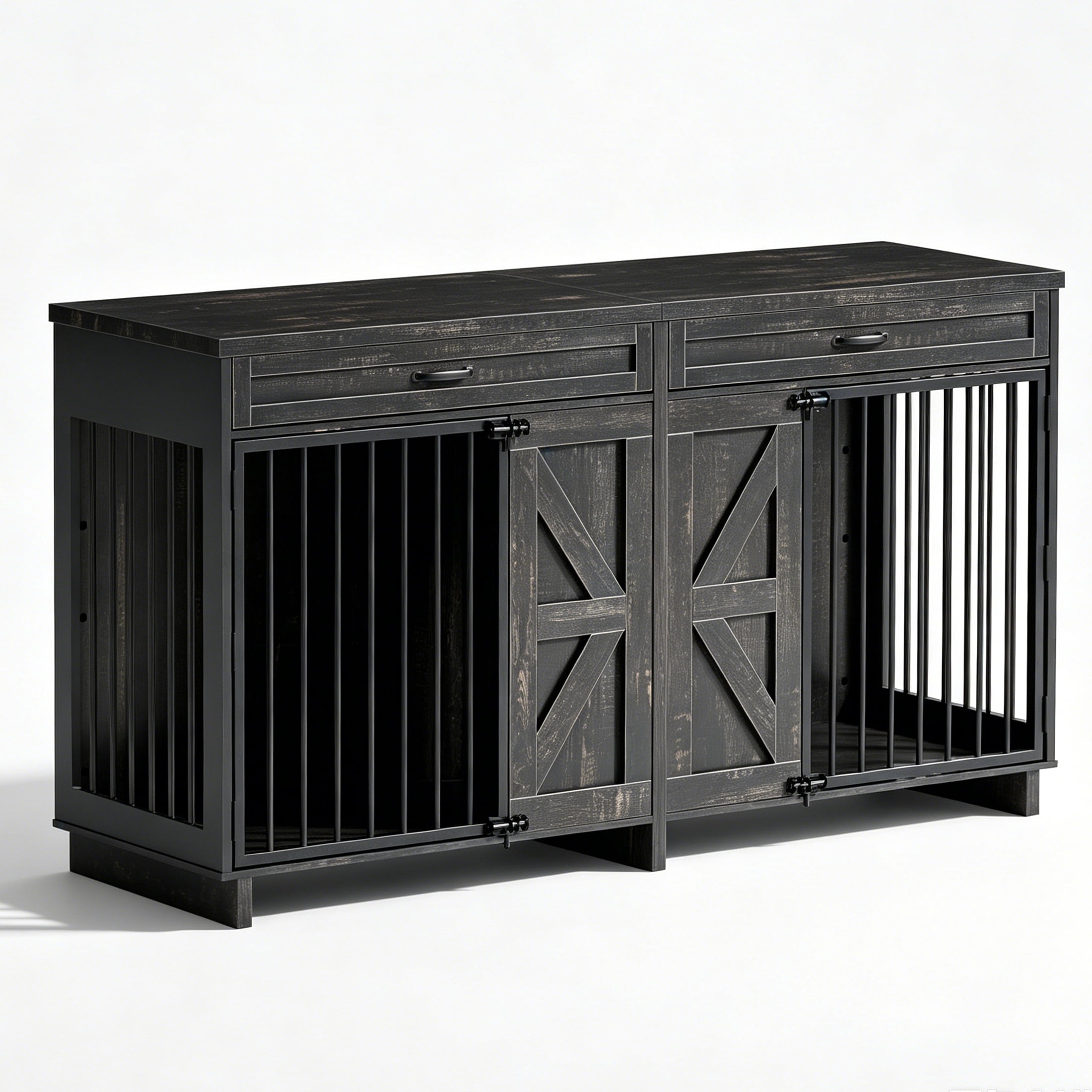 71" Wooden Dog Crate Furniture with Storage Top, Large Dog Cage for Home