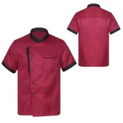 Raenseen Chef Coat for Men and Women Classic Cooking Uniform Short Sleeve Unisex Restaurant Kitchen Red M