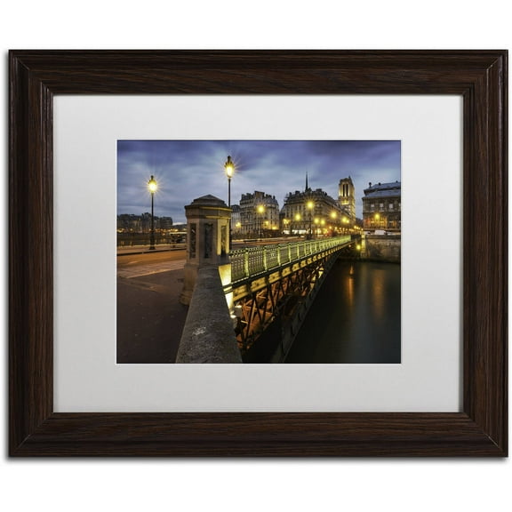 Trademark Fine Art "Bridge of Arcole in Paris" Canvas Art by Mathieu Rivrin, White Matte, Wood Frame