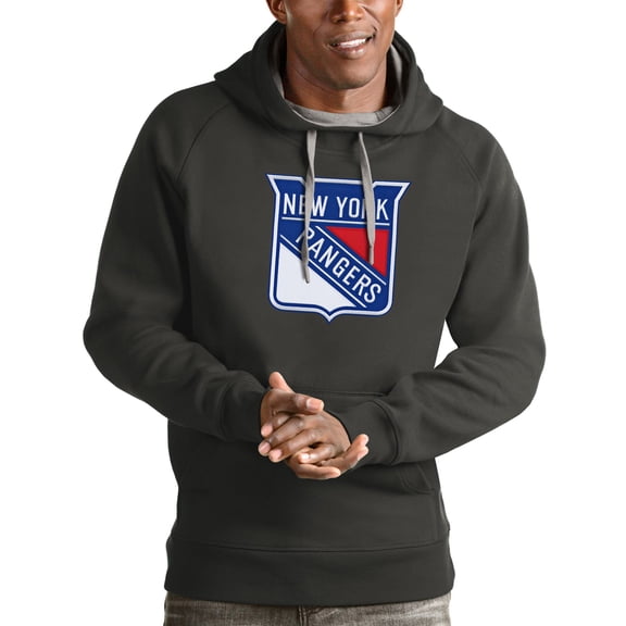 Men's Antigua Charcoal New York Rangers Logo Victory Pullover Hoodie
