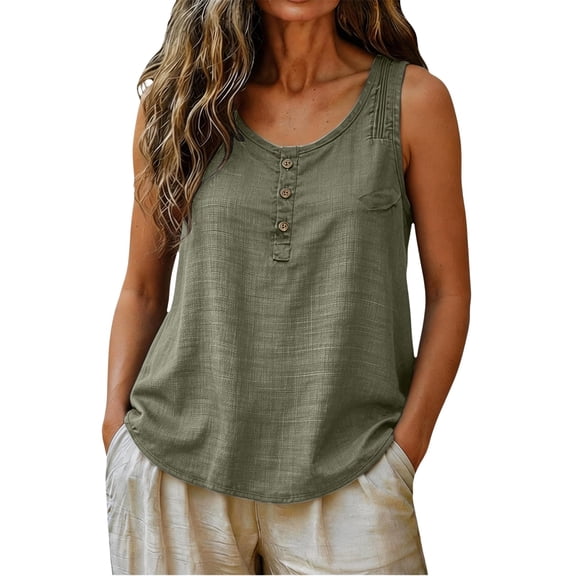 Soyumi Cotton Linen Cami Tops for Women Summer Sleeveless Embroidery Tank Tops Casual Camisole Loose Fit Spaghetti Strap Cami Shirts, Blackish Green