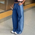 thumbnail image 6 of Womens Casual Pants Wide Leg Baggy Track Pants Low Rise Side Striped Slouchy Palazzo Sweatpants with Drawstring, 6 of 6
