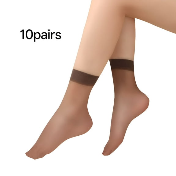 TELOLY 10 Pairs Women'S Ankle High Sheer Socks for Women Nylon Socks Soft Tight Hosiery with Reinforced Toe Universal Nude Ultra Thin Nylon Mesh Socks Stockings Summer Socks