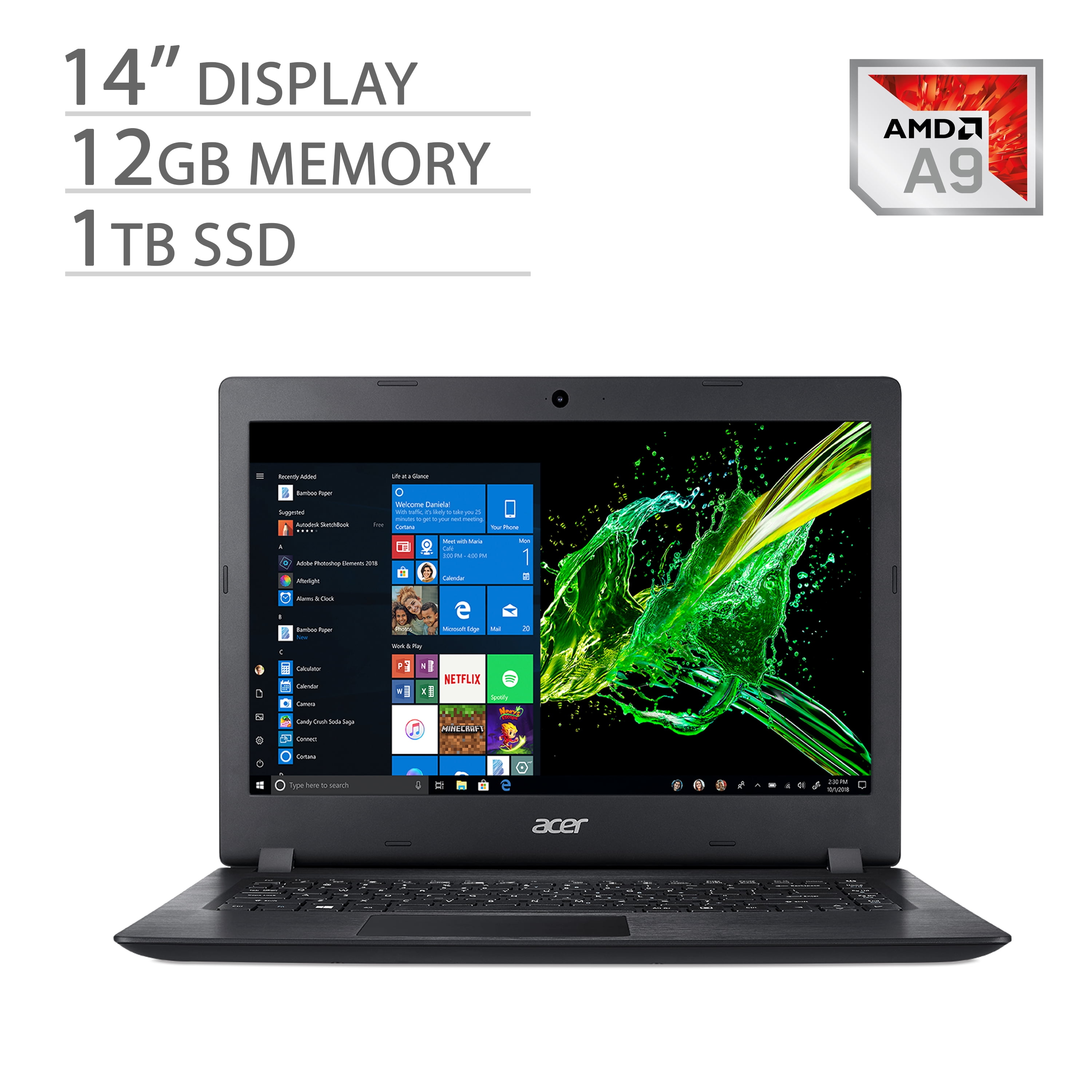 Acer Aspire 3 14" HD Laptop, AMD A9 Processor, Radeon R5 Graphics, 12GB ...