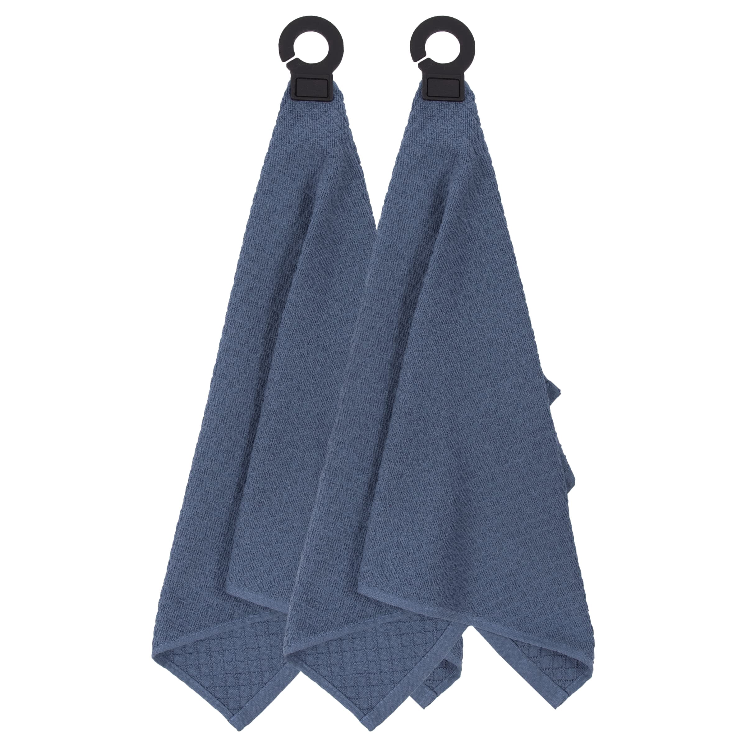 RITZ Hook and Hang Woven Kitchen Towel, Set of Two, Federal Blue