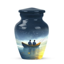 JAGASY Fishing Small Urn For Brother - Water Boat Birds Decorative Urns for Human Ashes Keepsake - Blue Mini Urn for Ashes Adult Male - Miniature Cremation Urns for Sister - (3 Inch)
