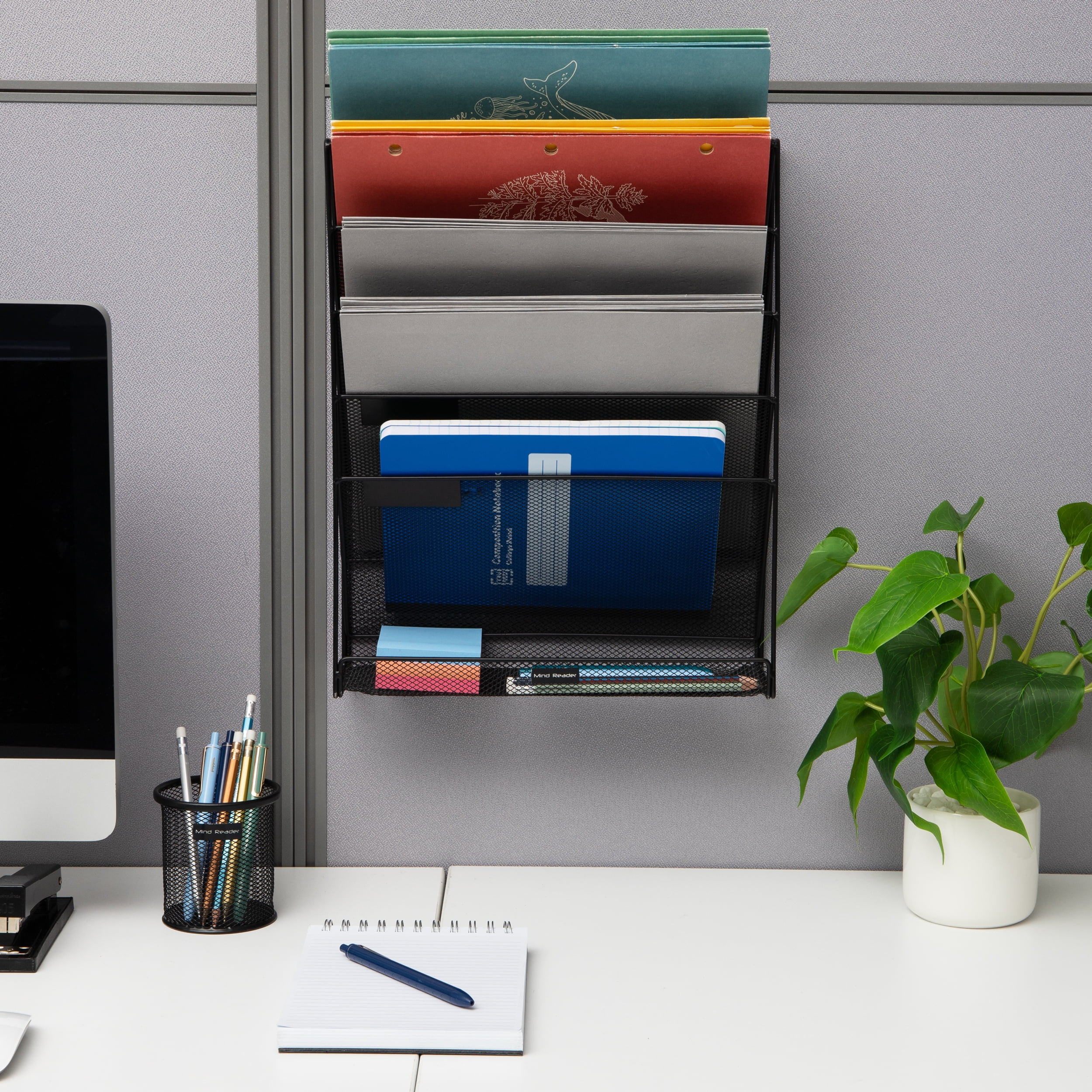 Mind Reader 5-Tier Vertical File Storage, Desktop Organizer, Wall Mount, Office, Metal, Black