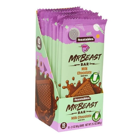 Feastables MrBeast Milk Chocolate Bars, 2.1 oz (60g), 10 Pack