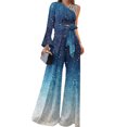 thumbnail image 2 of Joernso 2Pcs/Set Women Outfit Bandage Bowknot High Waist Wide Leg One Shoulder Top Patchwork Shiny Pants Set Streetwear, 2 of 8