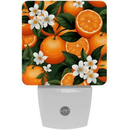 

Fruit Oranges with Flowers Pattern LED Night Lights Dusk To Dawn Smart Sensor 0.5W Plug-In Night Lights Lamp For Bedroom Bathroom Kitchen Hallway Stairs 2Pack