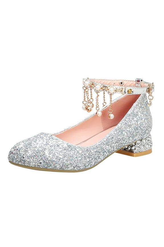 Children'S Princess Dress Shoes Children'S Princess Pearl Sandals Big Kids Girls Closed Toe Pendant Princess Shoes Fine Flash Hook & Loop Girls Fine Heel High Heel Shoes