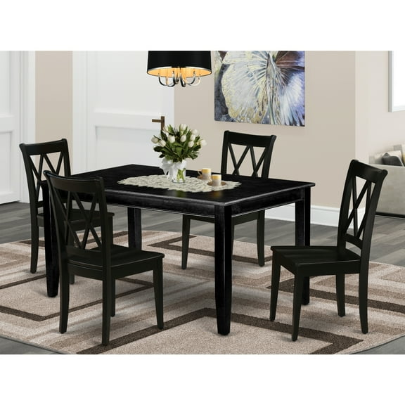Boho Dinette Set for 4 - 5 Piece Dining Set, 36x60 Table & Chairs, Black Finish
