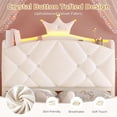 thumbnail image 4 of Twin LED Bed Frame with Storage Headboard & Drawer, Princess Upholstered Bed with Charging Station & Crystal Button & Crown, Velvet Platform Bed for Girls, Solid Wood Slats, Curved Legs, White, 4 of 10