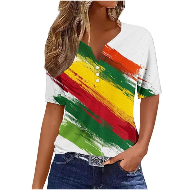 Blusas de Verano de las Mujeres Casual Gradiente Manga Corta V-Cuello Superior, Ligera Imitación de Tela de Estante para la Primavera Y el Verano Diario Y de Fiesta