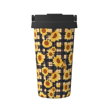 

Junzan Vintage Black White Plaid Sunflowe for Stainless Steel Vacuum Insulated Tumbler - Reusable Insulated Cold Brew Iced Coffee Cup Thermos -Gifts for Women Men Him Her