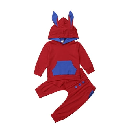 

Bebiullo Toddler Baby Girls Boys Christmas Outfits 3D Ear Hooded Sweatshirt Pants 2Pcs Clothes Set Red 12-18 Months