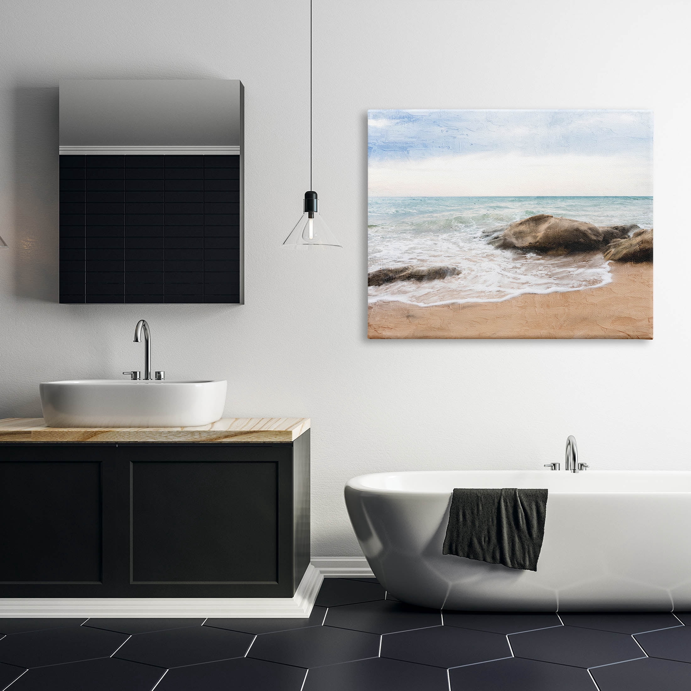 Stupell Industries Rocky Crashing Beach Waves Graphic Art Gallery Wrapped Canvas Print Wall Art, Design by Ann Bailey