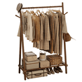 thumbnail image 5 of Muwuele Wood Clothing Rack for Hanging Clothes, Freestanding Garment Rack with Shelves, Heavy Duty 350 lbs, Portable Closet Organizer (Walnut), 5 of 9