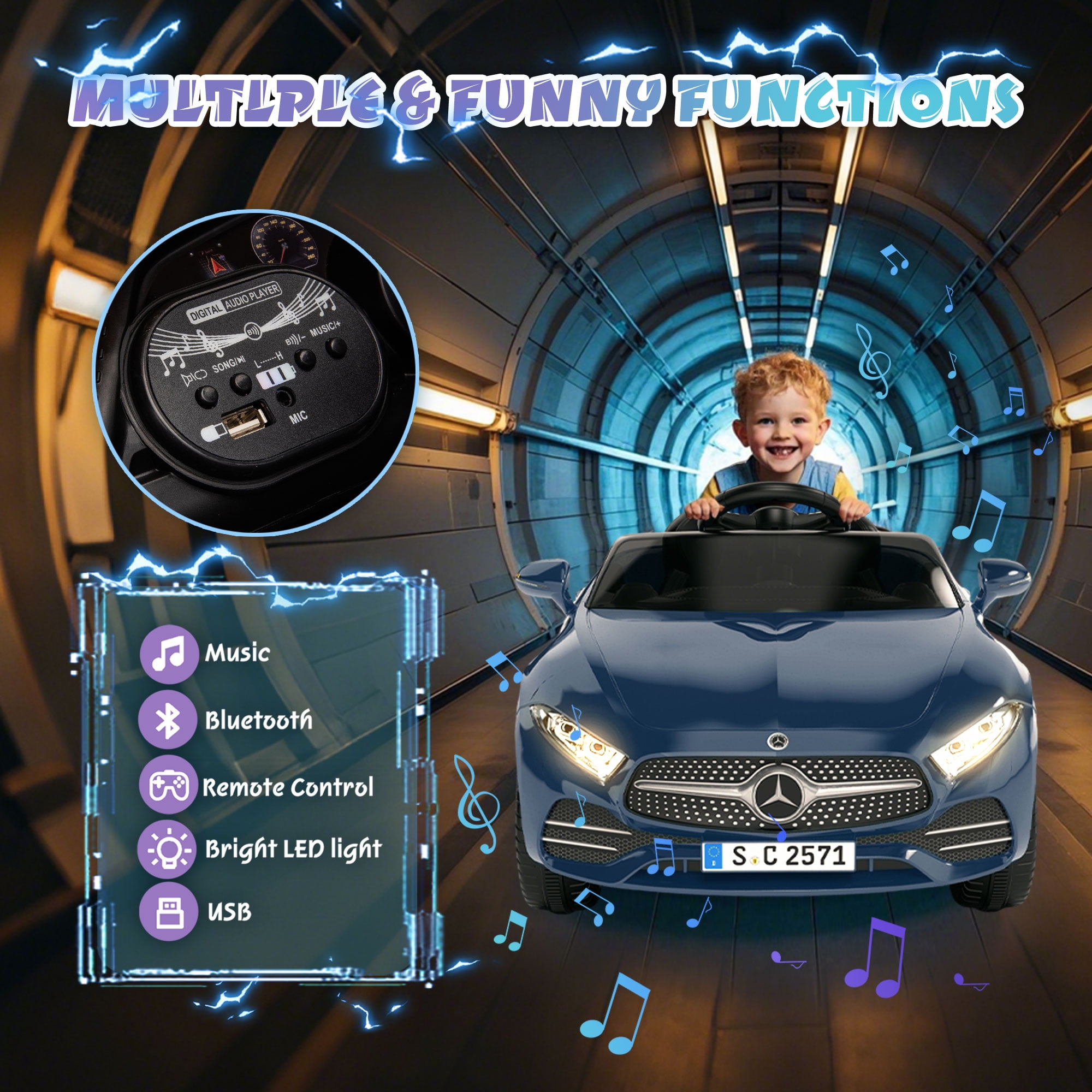 Xuanlur 12V Power Ride on Toys for Toddlers, Licensed Mercedes-Benz Ride on Cars for Kids, Kid Electric Car, Aged 1-4Y, Dark Blue