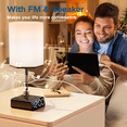 thumbnail image 4 of Table Lamp with USB Ports and AC Power Outlets, Bedside Lamp with Alarm Clock Base and Speaker, 6Ft Extension Cord, Hexagonal Cylinder Lampshade Modern Nightstand Lamps for Bedrooms Living Room, 4 of 8