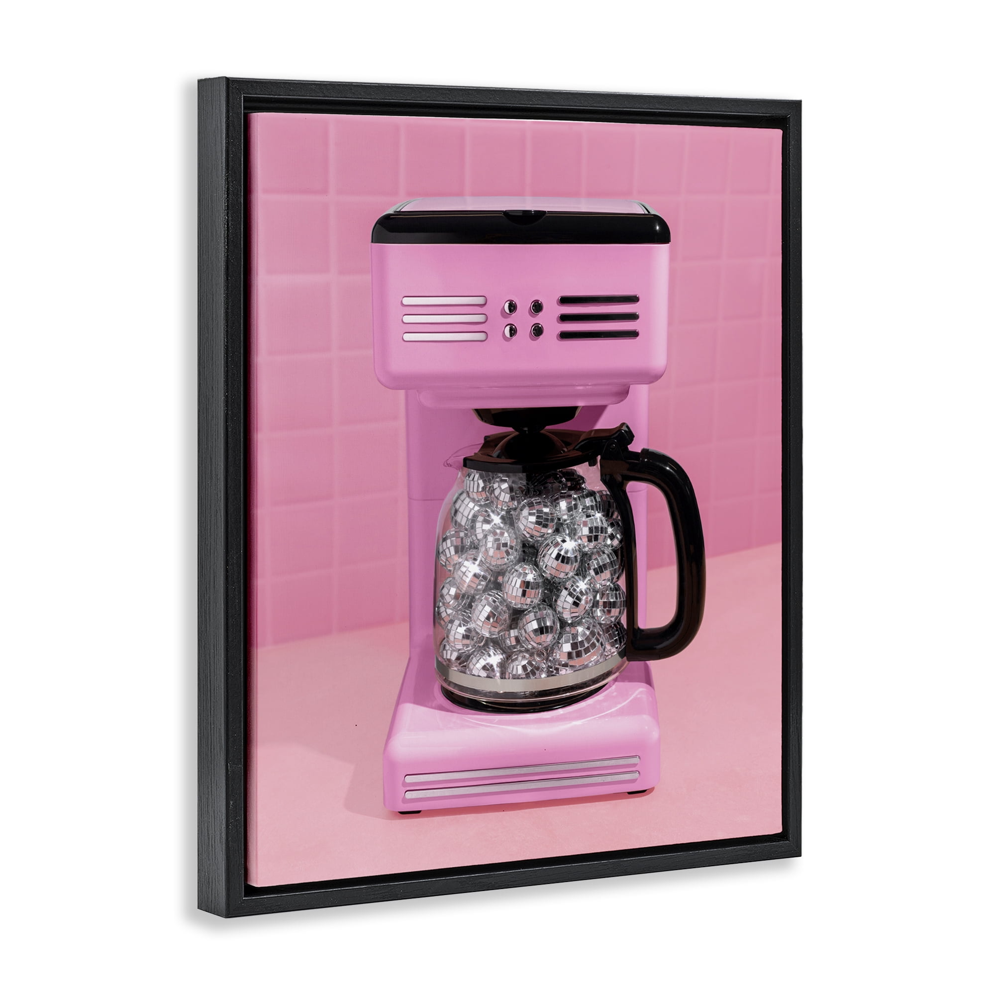 Stupell Industries Disco Coffee Over Pink Black Framed Floater Canvas Wall Art, design by LISH Creative