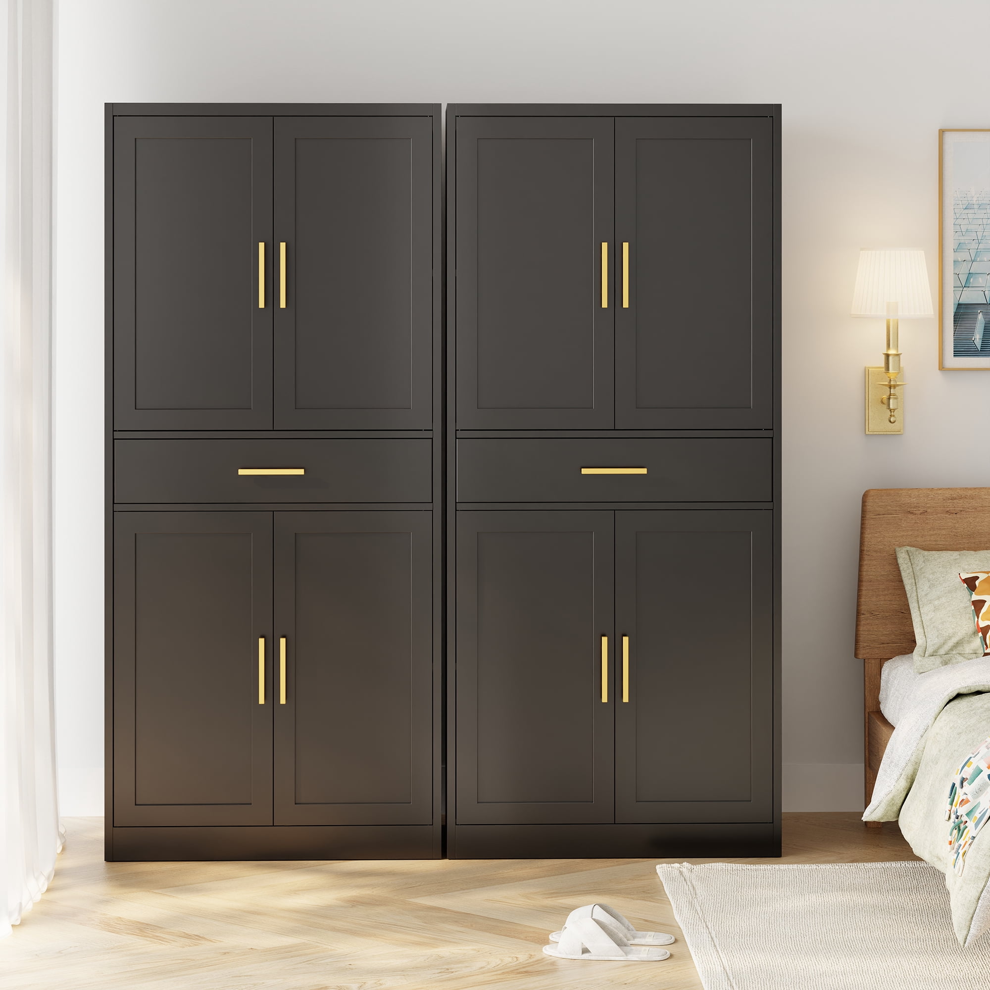 Metal Kitchen Pantry Cabinet, 71"Tall Cabinet with 1 Drawer, Doors and 2 Adjustable Shelves, Pantry Cabinets for Kitchen Storage, Metal Storage Cabinet for Kitchen, Dining Room, Living Room- Black