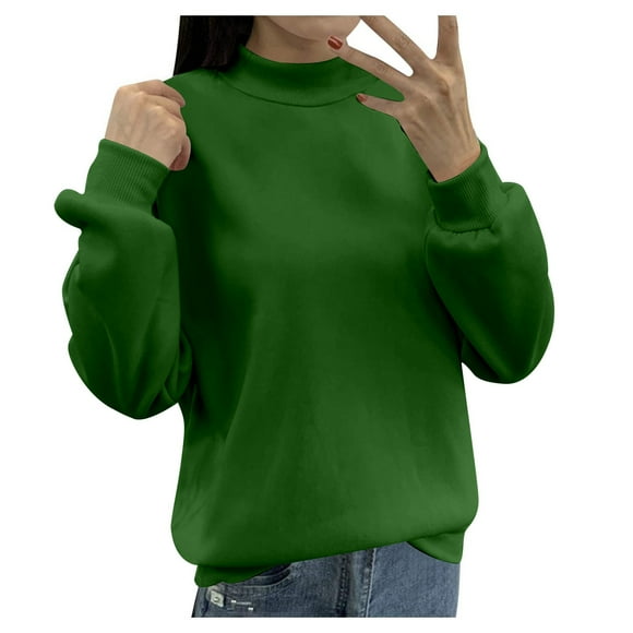Women's Lined Small Turtleneck Loose Casual Long Sleeve Crew Neck Sweatshirt Solid Color Hoodless Pullover Blouse Shirt Drop Shoulder Sweater Distressed Sweatshirts plus Size Lace up Long Sleeve