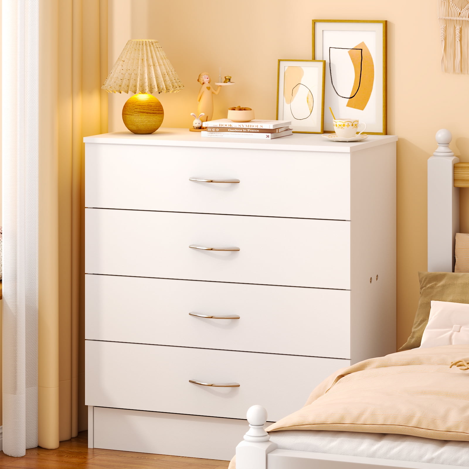 UBesGoo Modern Dresser Storage Chest Organizer Unit with 4 Drawers for Bedroom, Living Room,White