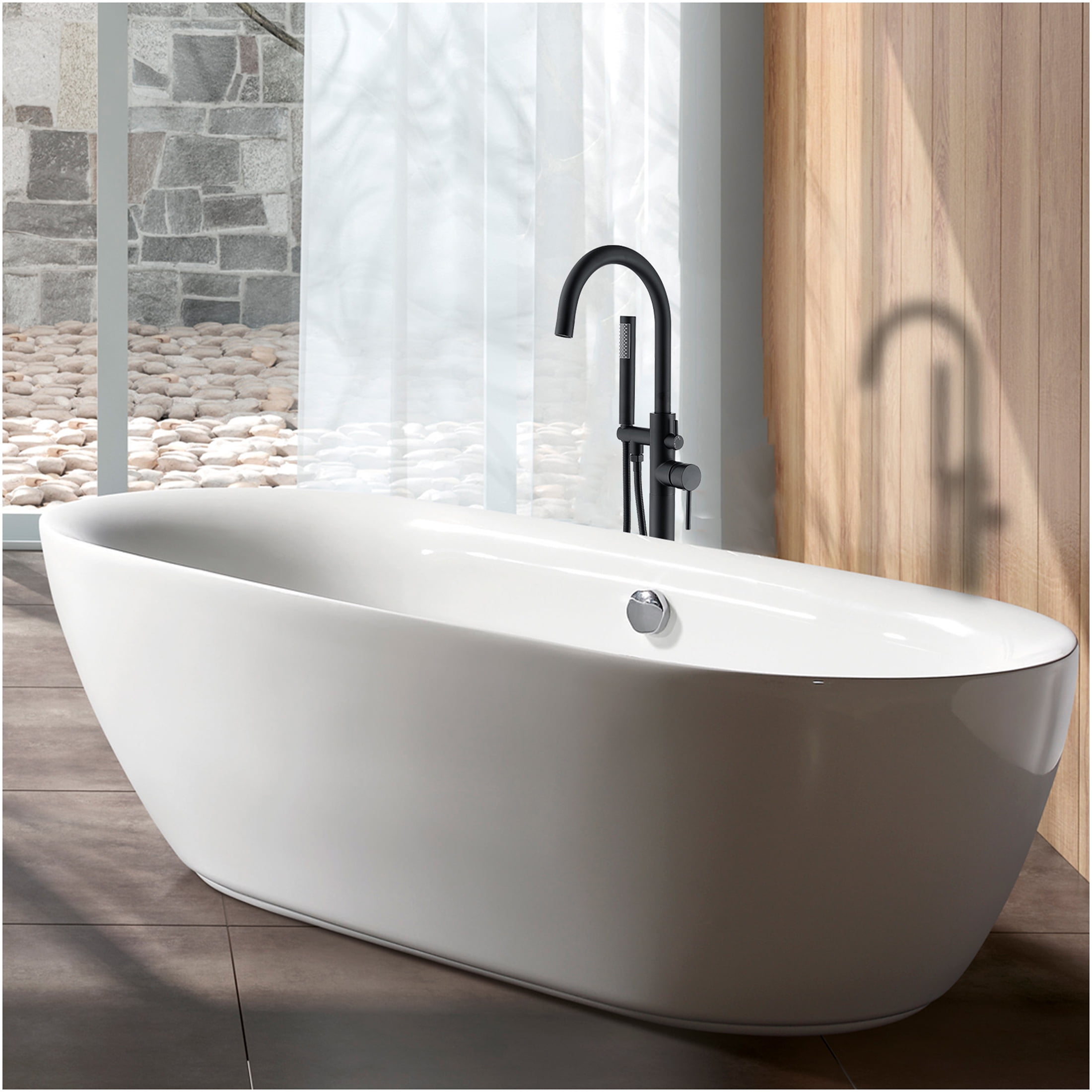 JERFIT Matte Black Freestanding Tub Filler with Hand Shower, 3.9 GPM Modern Bathtub Faucet for Master Bathroom