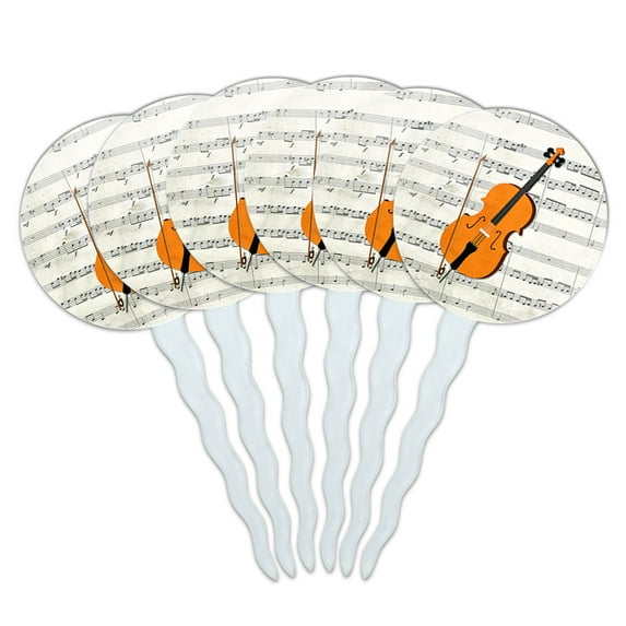 Cello Sheet Music Notes Treble Clef Cupcake Picks Toppers - Set of 6