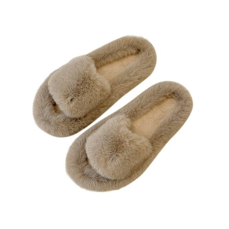 

Crocowalk Women Comfort Casual Open Toe Fluffy Slides Indoor Lightweight Non-slip Solid Fleece Slippers Khaki 4.5