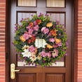 thumbnail image 2 of Spring Front Door Wreath Round Boxwood Flower Garland for Wall Decor, Fireplace Mantel, Indoor Outdoor Home Decoration, 2 of 8