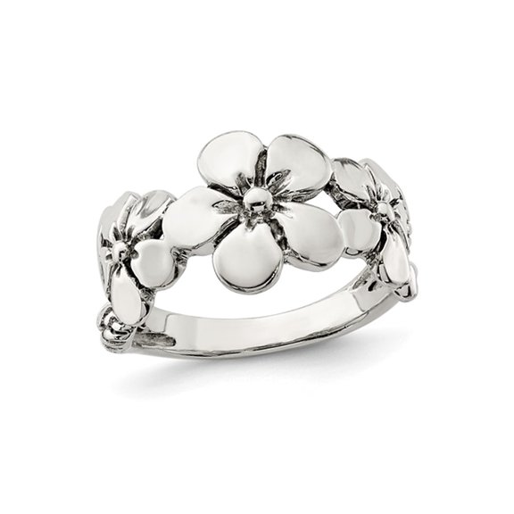 Gem & Harmony Sterling Silver Polished and Antiqued Flower Ring for Women