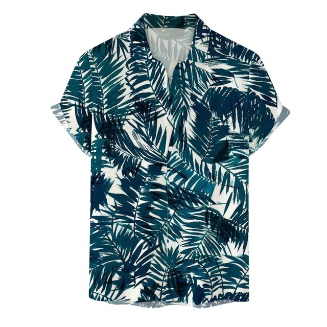 Camisas De Lino Para Hombre Camisa de manga corta con estampado de cuello para hombre Camisa de manga corta suelta casual (Dark Blue, XL)